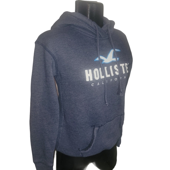 Hollister Navy Blue Pullover Logo Front Hoodie XS - Picture 3 of 6